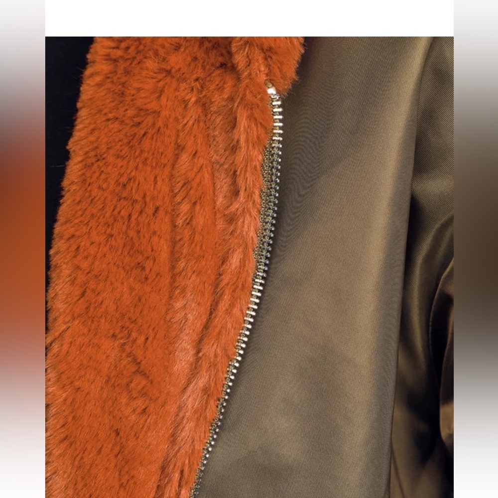 Lulus Top Notch Olive Green Faux Fur Reversible Bomber Jacket - Size S - Picture 5 of 6